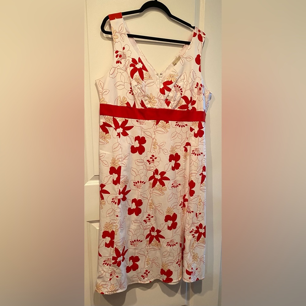 Floral Red and White Dress